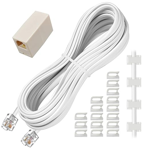 25 Ft Phone Extension Cord with RJ11 Plug and Coupler