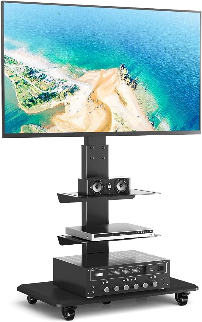 Rfiver Rolling Floor TV Stand with Swivel Mount (Black)