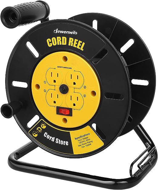 DEWENWILS Extension Cord Storage Reel with 4-Grounded Outlets