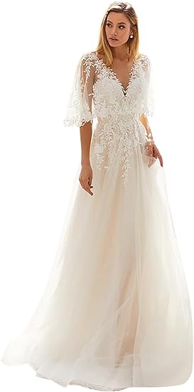 Women's Bohemian Wedding Dresses for Bride 2021 (Ivory Long Sleeveless Spagetti Straps, Vintage Wedding Dress for Bride 16)