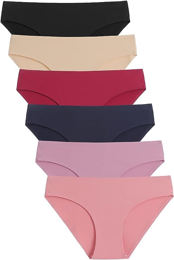 Caterlove Women's Seamless Underwear No Show Stretch Bikini Panties (A, Medium)