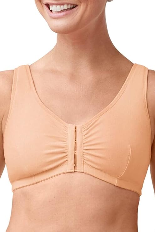 Amoena Womens Fleur Wire-Free Front Closure Cotton Pocketed Mastectomy Bra Nude M(C/D)