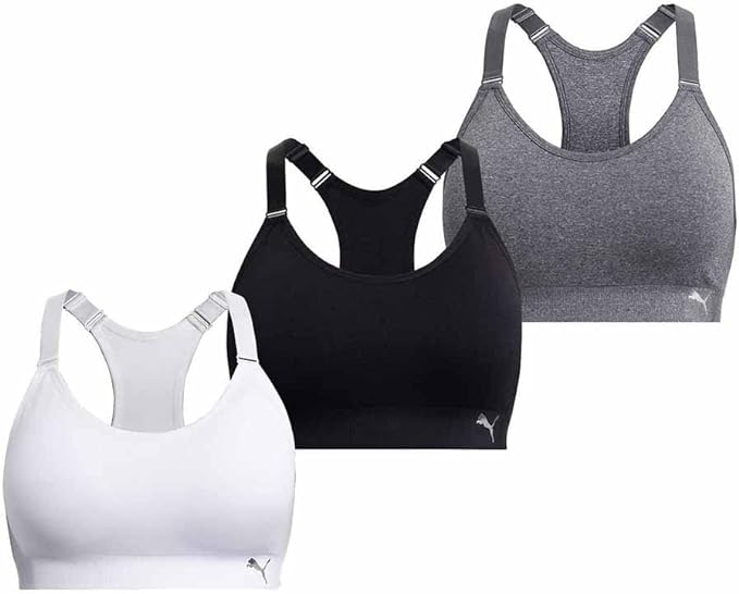 PUMA Women Sports Bra (Black/White/Grey, Medium)