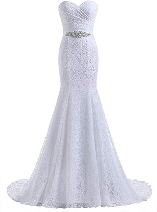 Likedpage Women's Lace Mermaid Bridal Wedding Dresses (White US10)