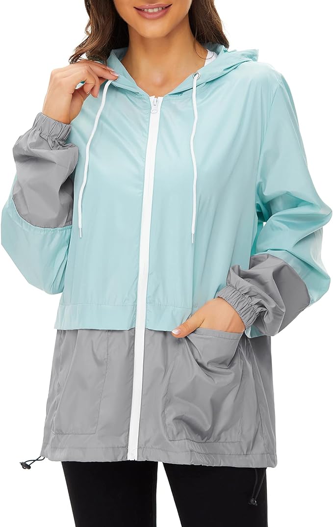 Zando Women's Plus Size Packable Rain Jacket with Hood