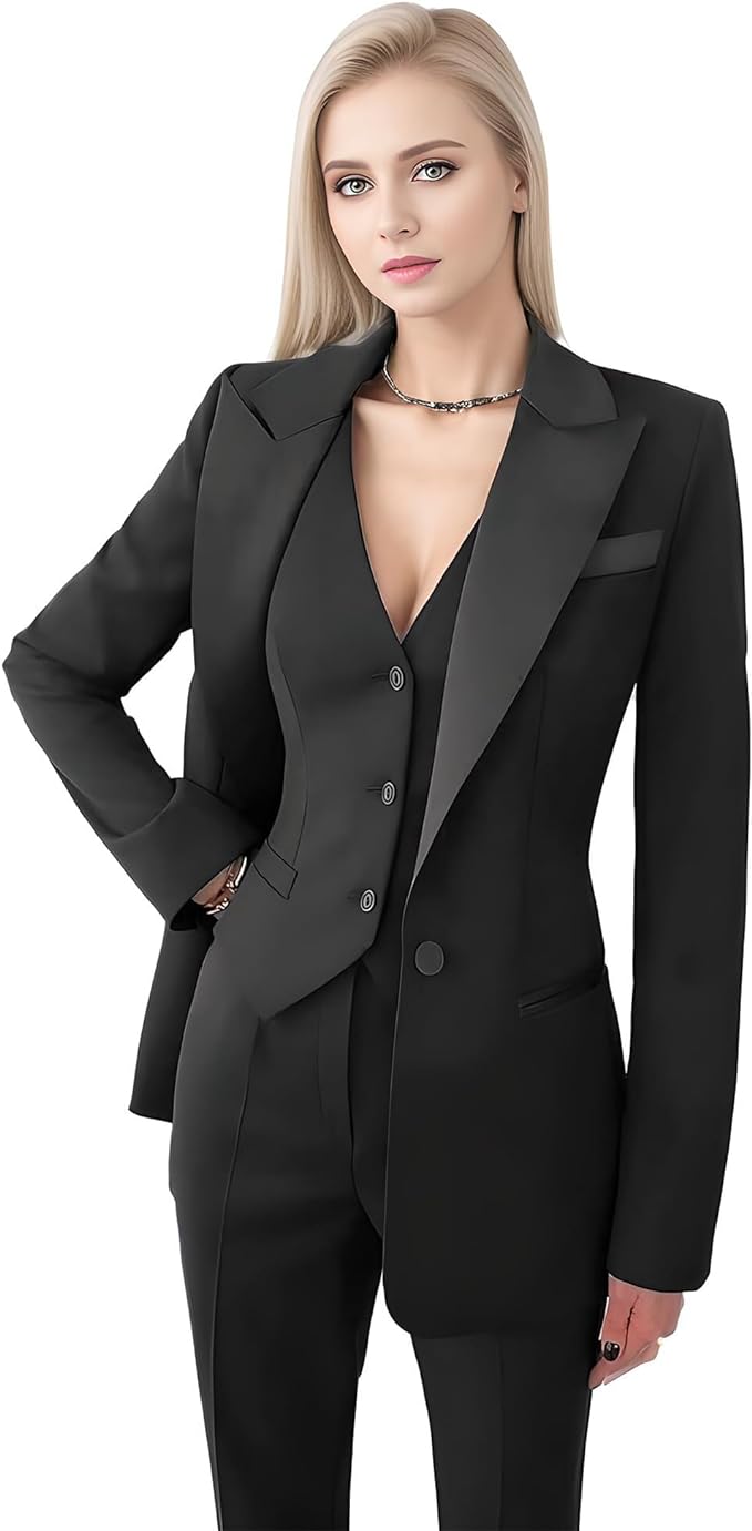 Allingentle Women's Black Blazer Suit