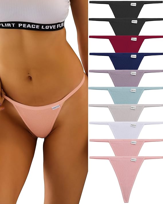 FINETOO 10 Pack G-String Thongs for Women Cotton Panties