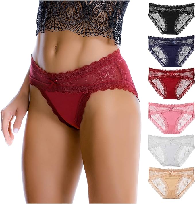 LEVAO Women Lace Underwear Sexy Breathable Hipster Panties (Pack of 6)