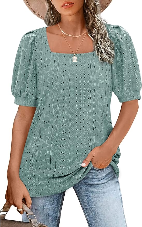 BZB Short Sleeve Shirts Women 2023 Summer Tunic Tops to Wear with Leggings Green L