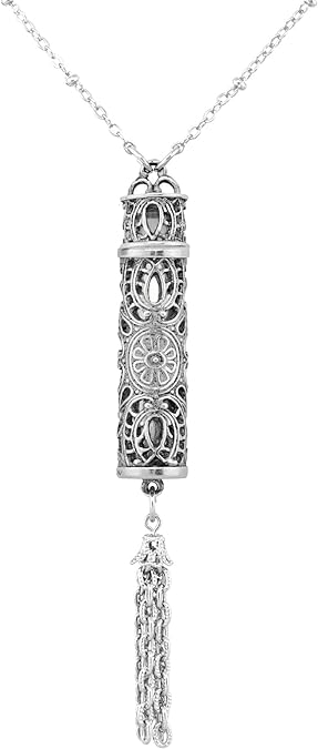 1928 Jewelry Pewter Filigree Vial Necklace