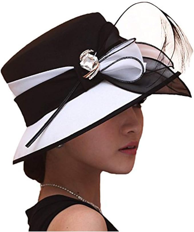 June's Young Women Church Hats with Feather Elegant Bucket Hats