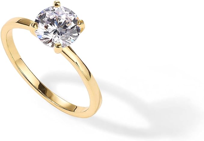 PAVOI Yellow Gold Plated Solitare Moissanite Engagement Ring