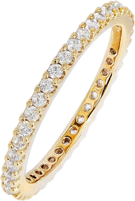 Amazon Essentials 14K Gold Plated Single Row Pave Stackable Eternity Ring Size 7, Yellow Gold