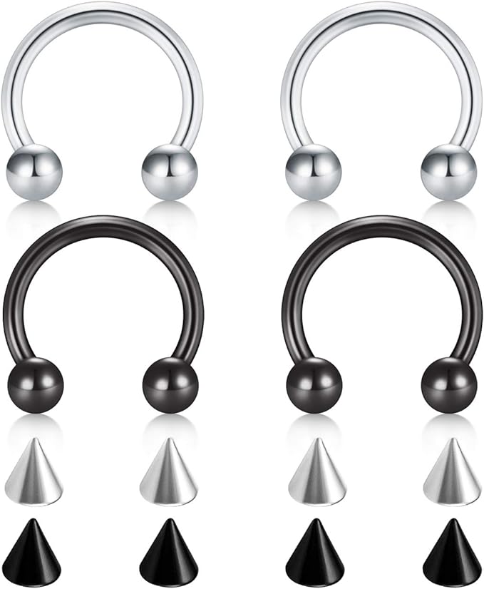 D.Bella 14G Surgical Steel Nose Septum Horseshoe Hoop Eyebrow Lip Navel Belly Nipple Piercing Ring 10mm Helix Tragus Daith Rook Earrings w Replacement Spikes