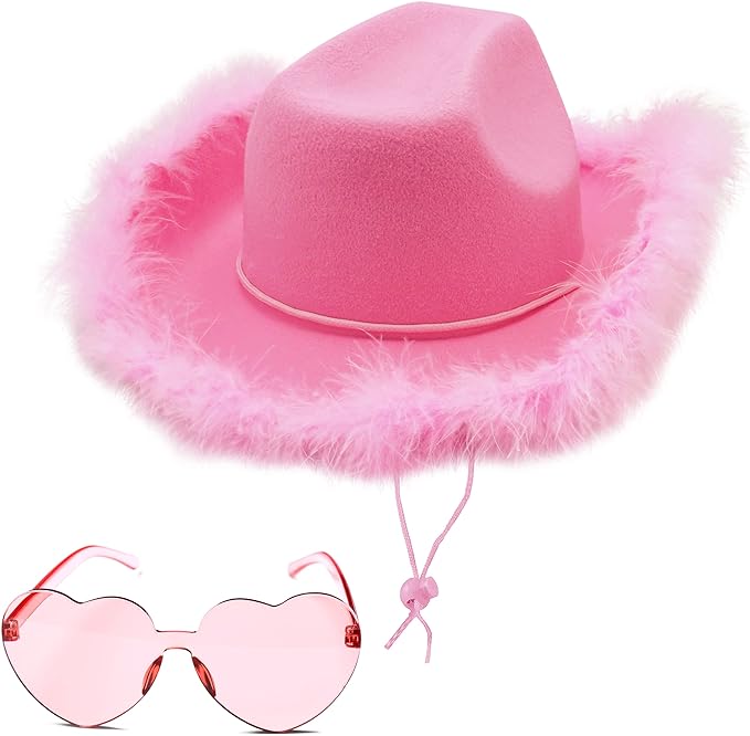 4E's Novelty Pink Cowgirl Hat and Sunglasses Set