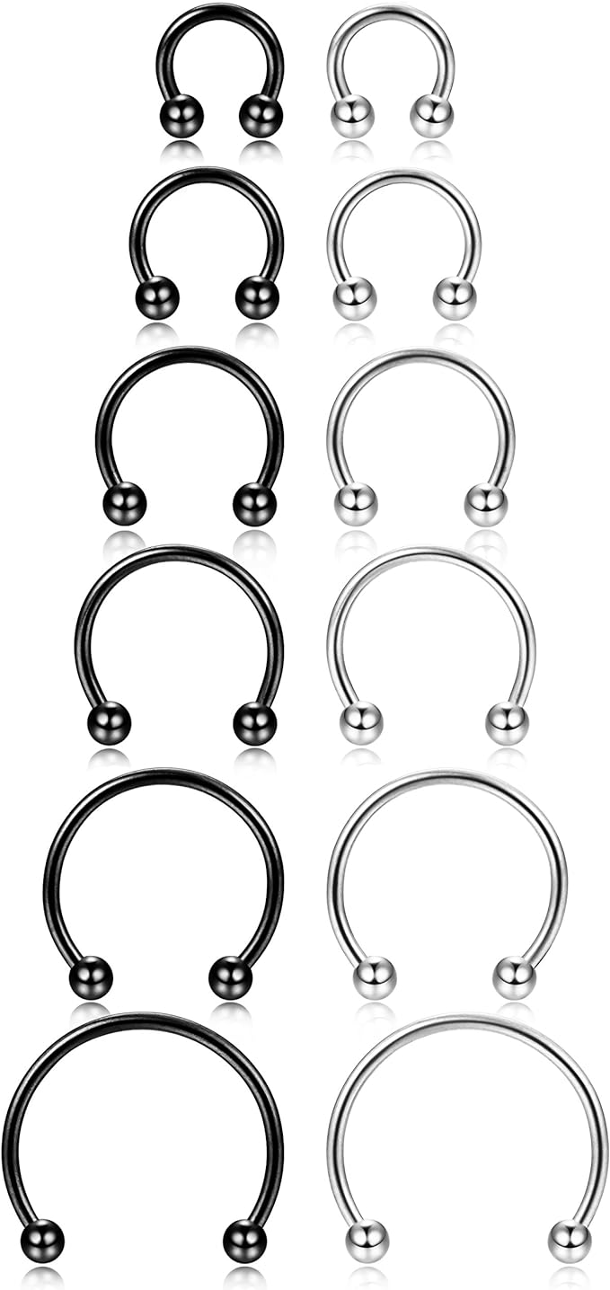 ORAZIO 12Pcs Stainless Steel Body Piercing Rings