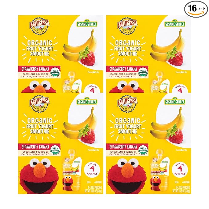 Earth's Best Organic Kids Snacks, Strawberry Banana Smoothie, 4.2 oz Resealable Pouch (Pack of 16)