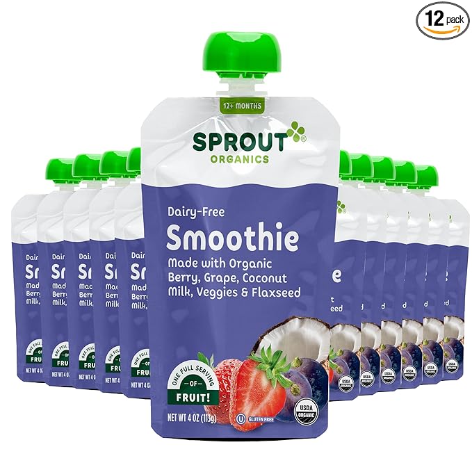 Sprout Organic Baby Food, Toddler Smoothie Pouches, 12 Pack