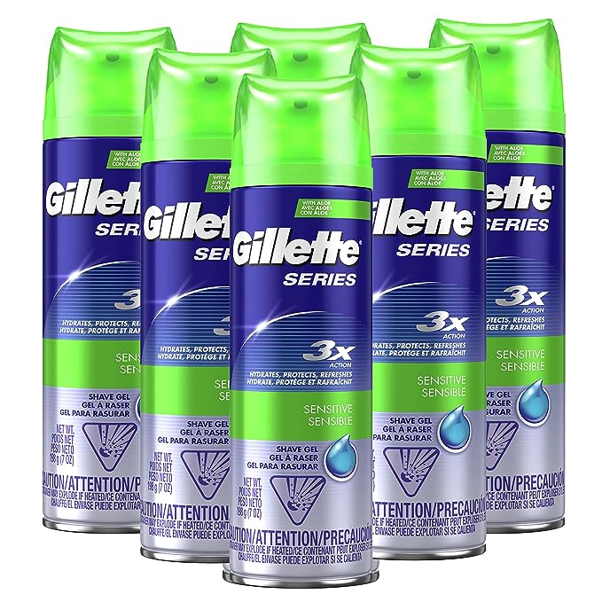 Gillette Series 3X Sensitive Shave Gel, 6 Count